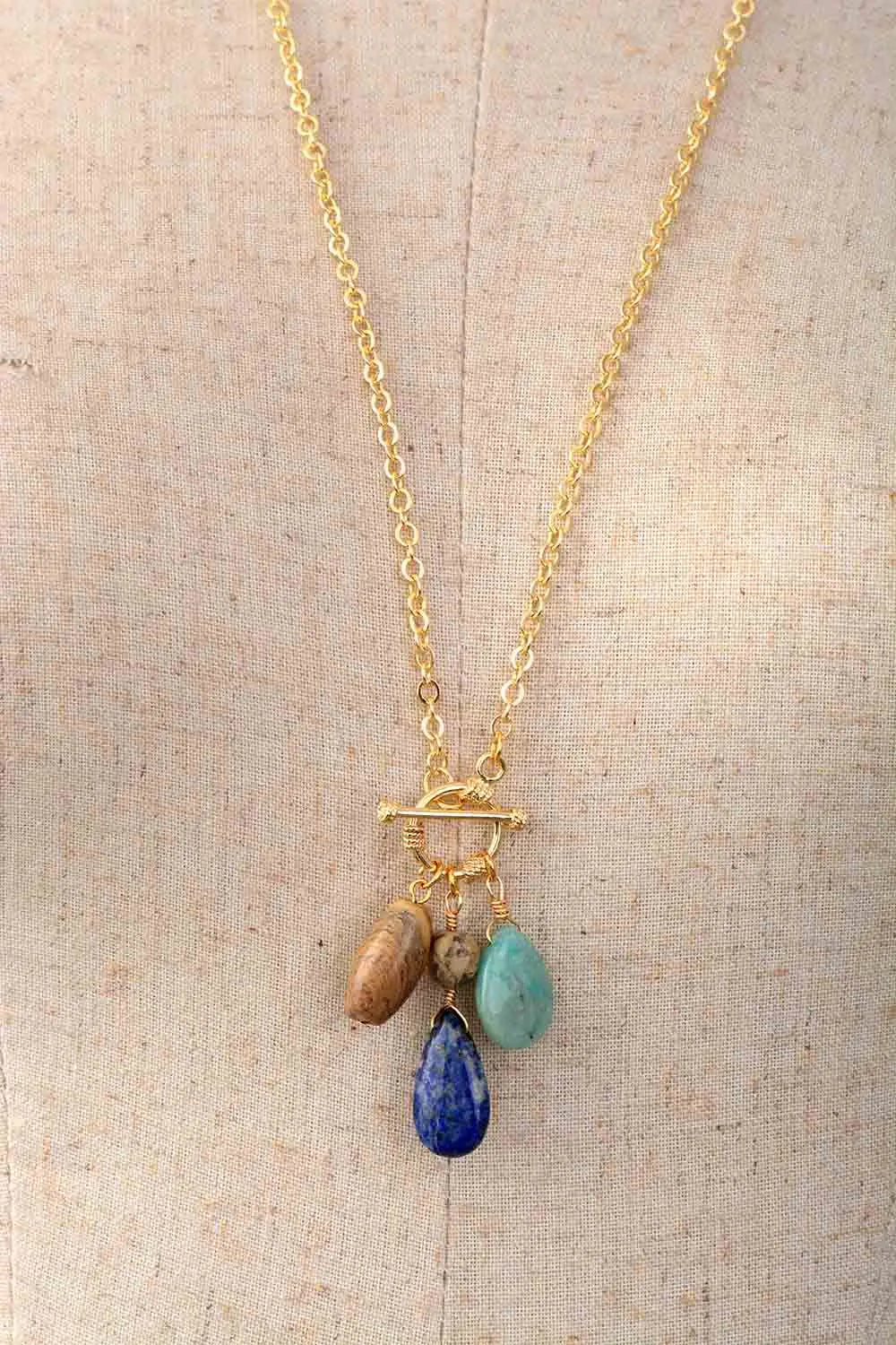 Natural Stone Teardrop Pendant Necklace Boho chic jewelry