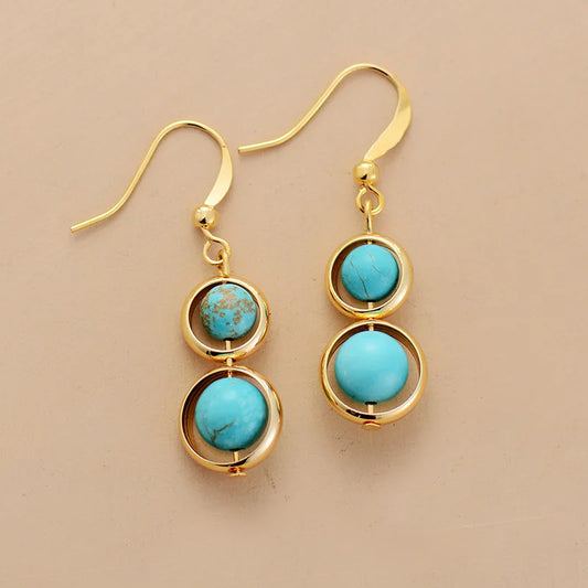 Turquoises Gold Plated Hoop Dangle Boho Chic