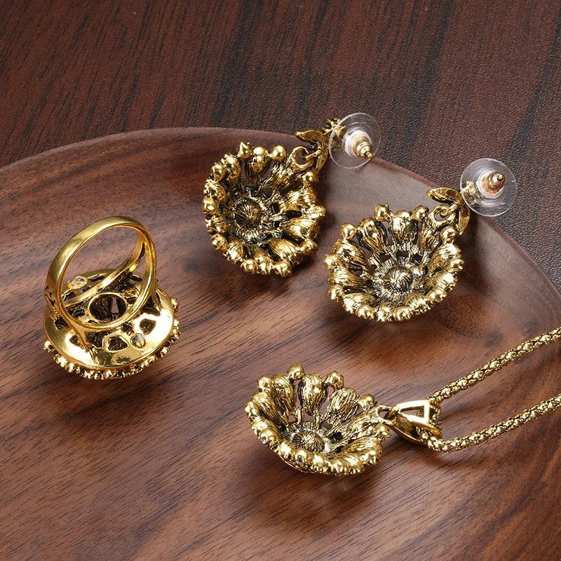 Crystal Flower Jewelry Sets Boho Chic