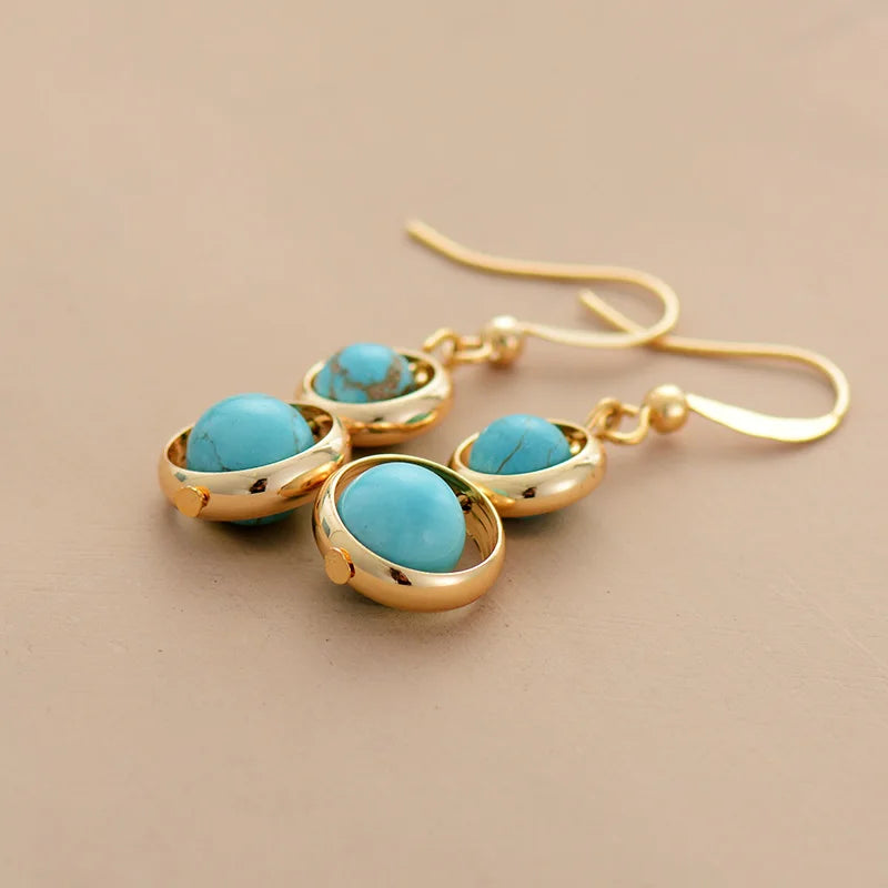 Turquoises Gold Plated Hoop Dangle Boho Chic