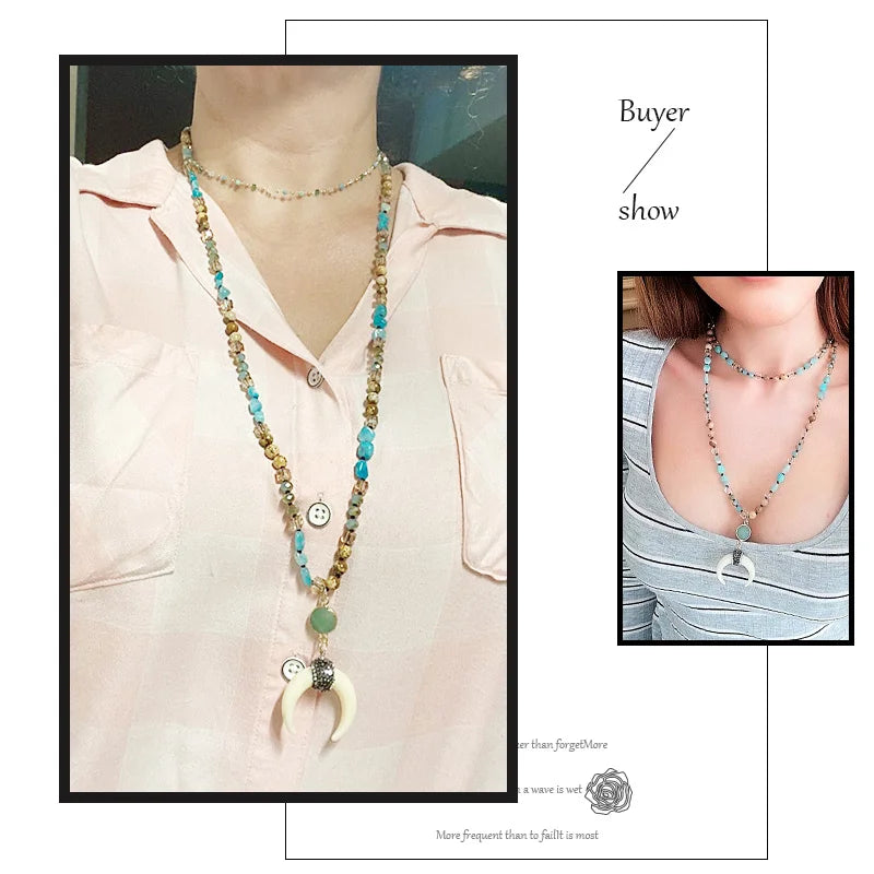 Horn Moon Natural Stones Necklace boho chic