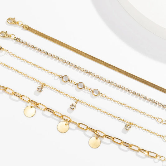 Flat Snake Chain & Sequin Pendant Bracelet Set