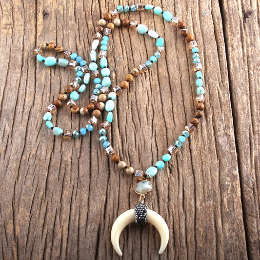 Horn Moon Natural Stones Necklace boho chic