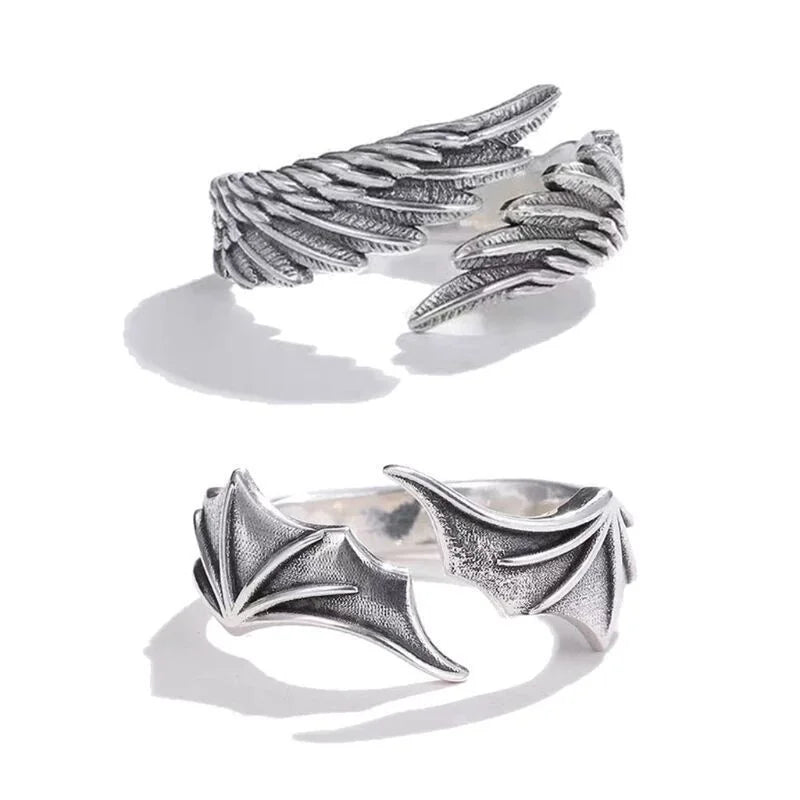 Vintage Angel & Demon Wing Couples Rings