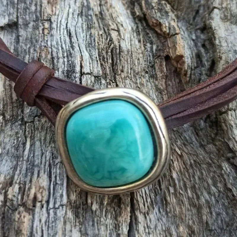 Turquoise Stone Choker Necklace – Western Boho Style