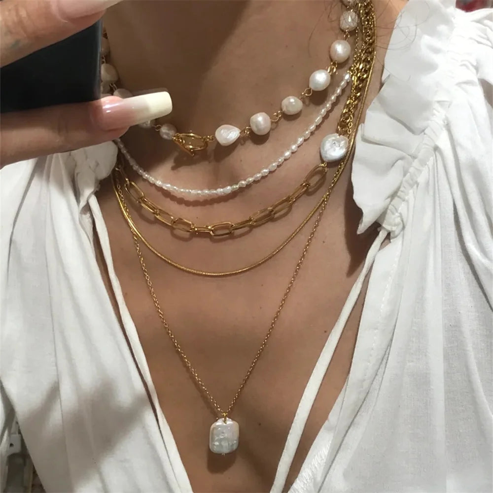 Pearls Multilayer Golden Chain Necklaces