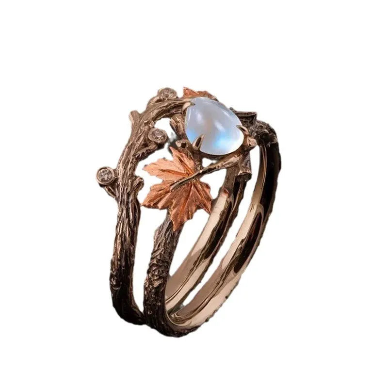 Lunar Leaf Boho Moonstone Ring