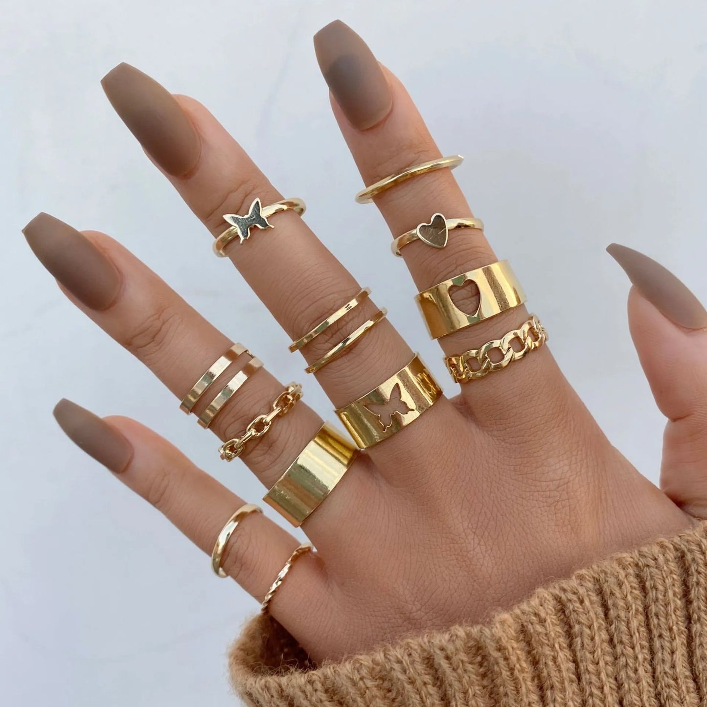 Vintage Butterfly Hollow Heart Rings