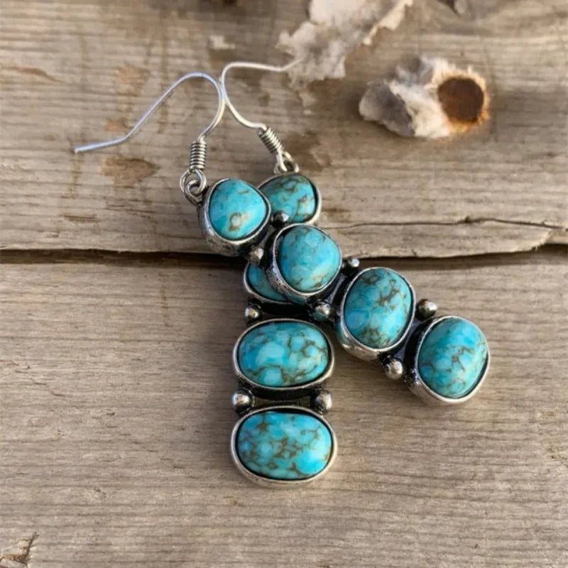 Boho Oval Gemstone Drop Earrings