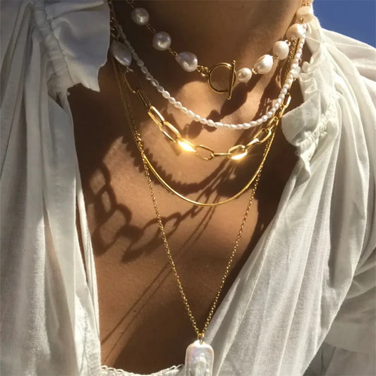 Pearls Multilayer Golden Chain Necklaces