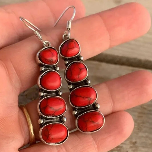 Boho Oval Gemstone Drop Earrings