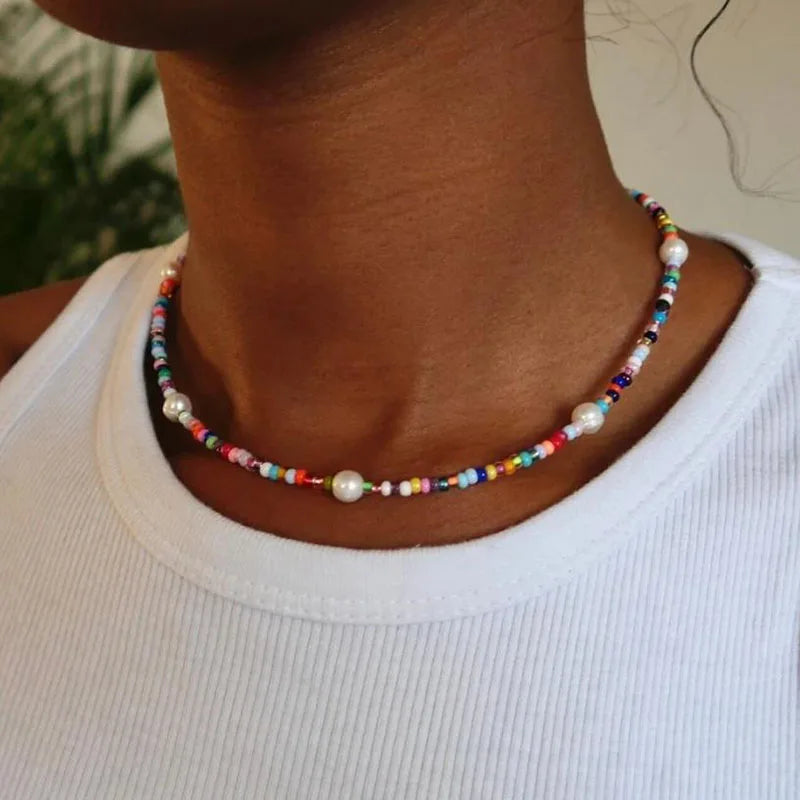 Colorful Heart Bead Boho Necklac