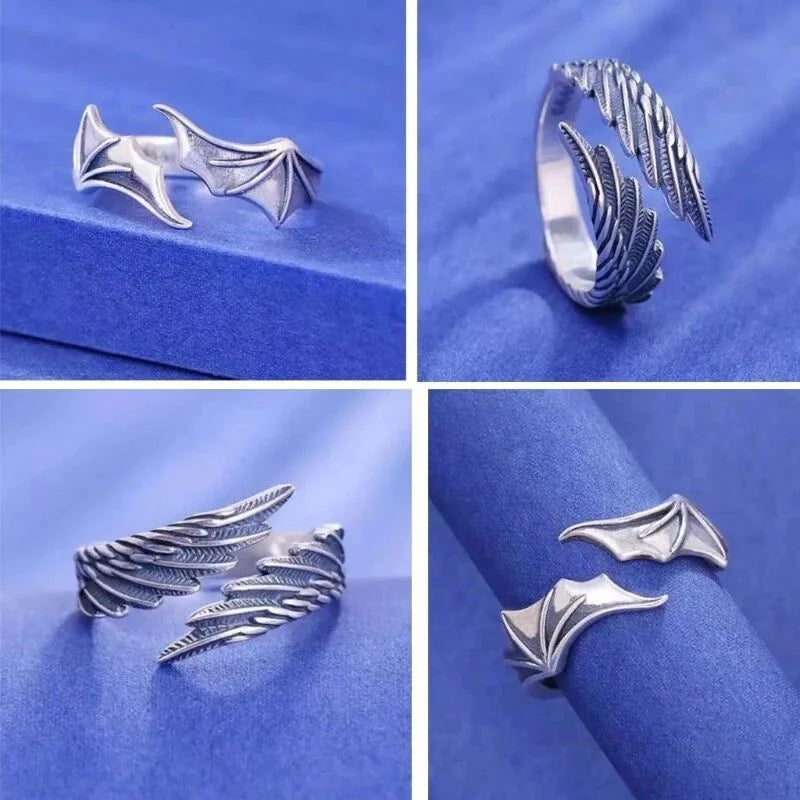 Vintage Angel & Demon Wing Couples Rings