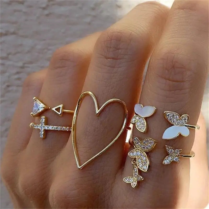 Vintage Butterfly Hollow Heart Rings