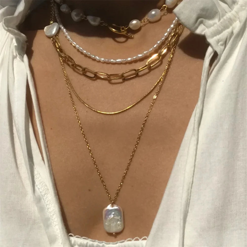 Pearls Multilayer Golden Chain Necklaces