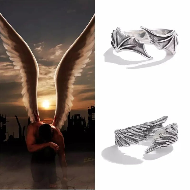 Vintage Angel & Demon Wing Couples Rings