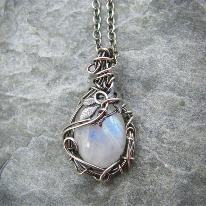 Crystal Moonstone Pendant Necklace boho chic free spirit