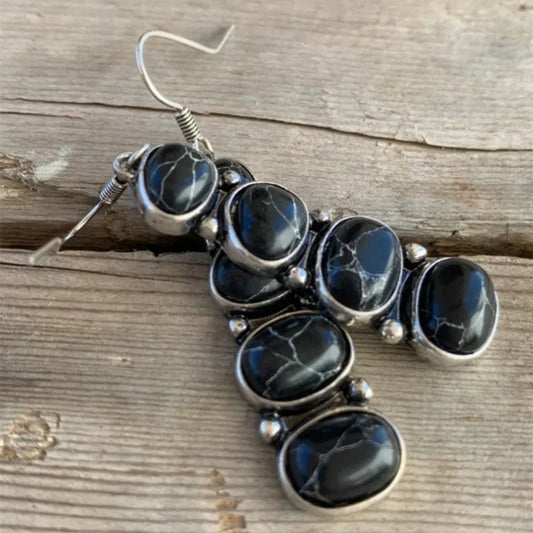 Boho Oval Gemstone Drop Earrings