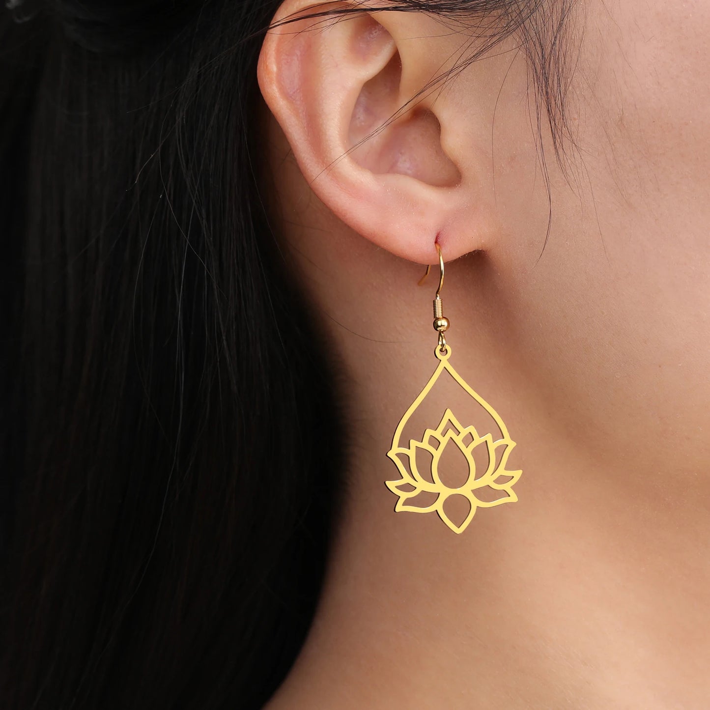 Boho Lotus Sparkle Drop Earrings