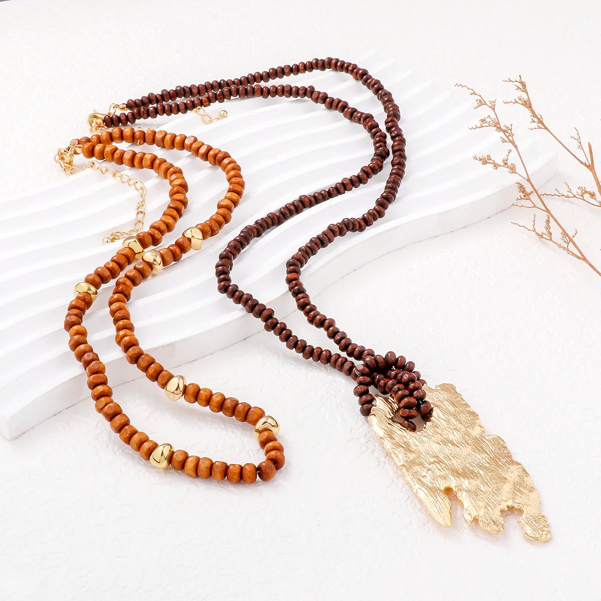 Vintage Wooden Beads Necklace Boho lifestyle