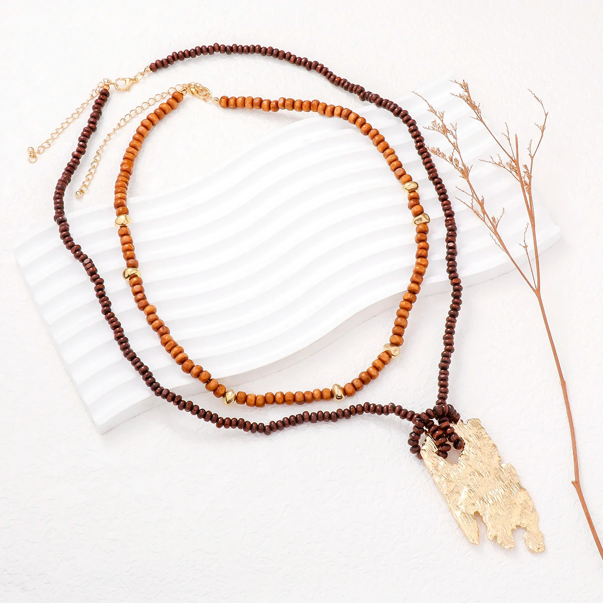 Vintage Wooden Beads Necklace Boho lifestyle