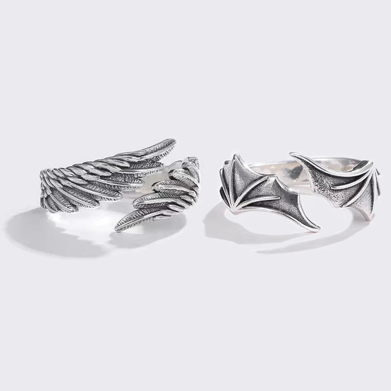 Vintage Angel & Demon Wing Couples Rings