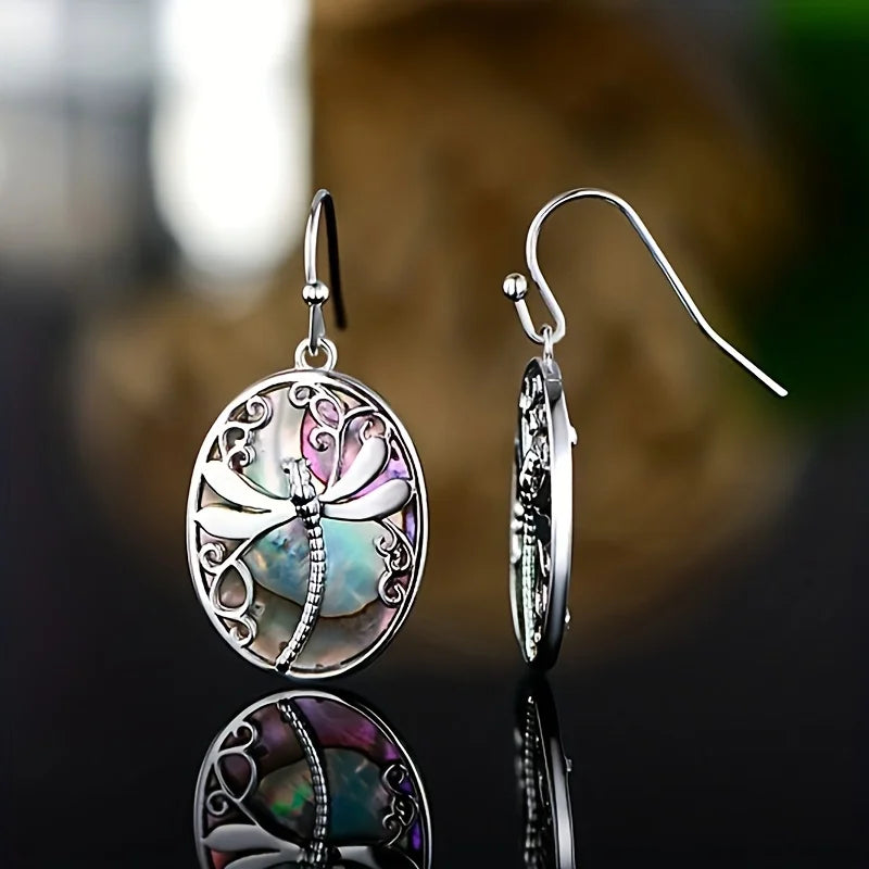 Abalone Shell Dragonfly Earrings