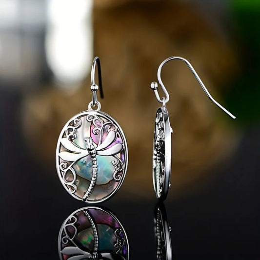 Abalone Shell Dragonfly Earrings