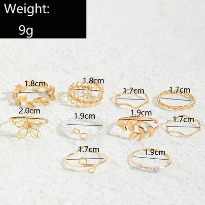 Vintage Wave Flower Rings Set