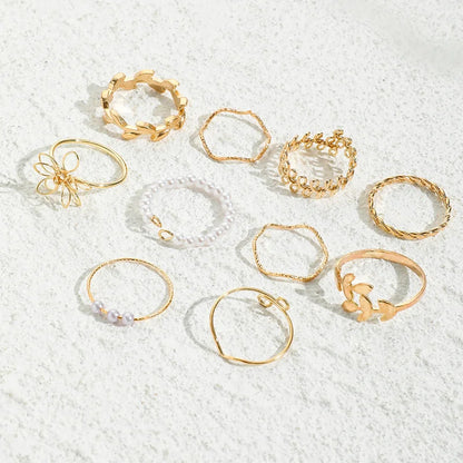 Vintage Wave Flower Rings Set