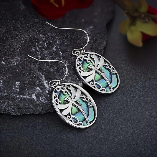 Abalone Shell Dragonfly Earrings