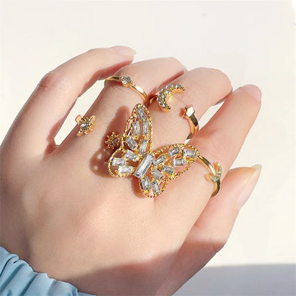 Vintage Wave Flower Rings Set