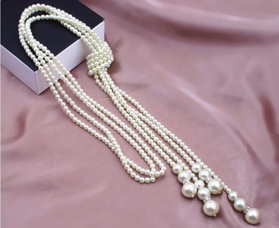 Classic Multi-layer Knotted Pearl Necklace