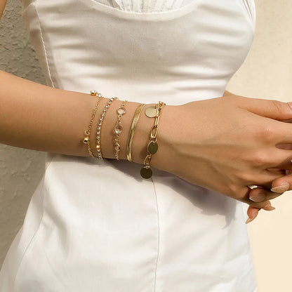Flat Snake Chain & Sequin Pendant Bracelet Set