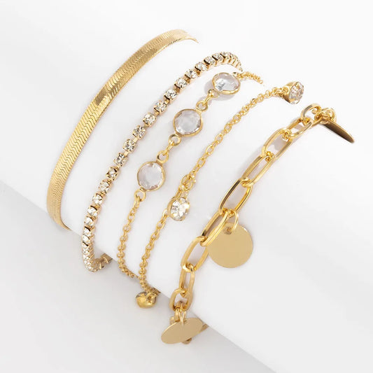 Flat Snake Chain & Sequin Pendant Bracelet Set