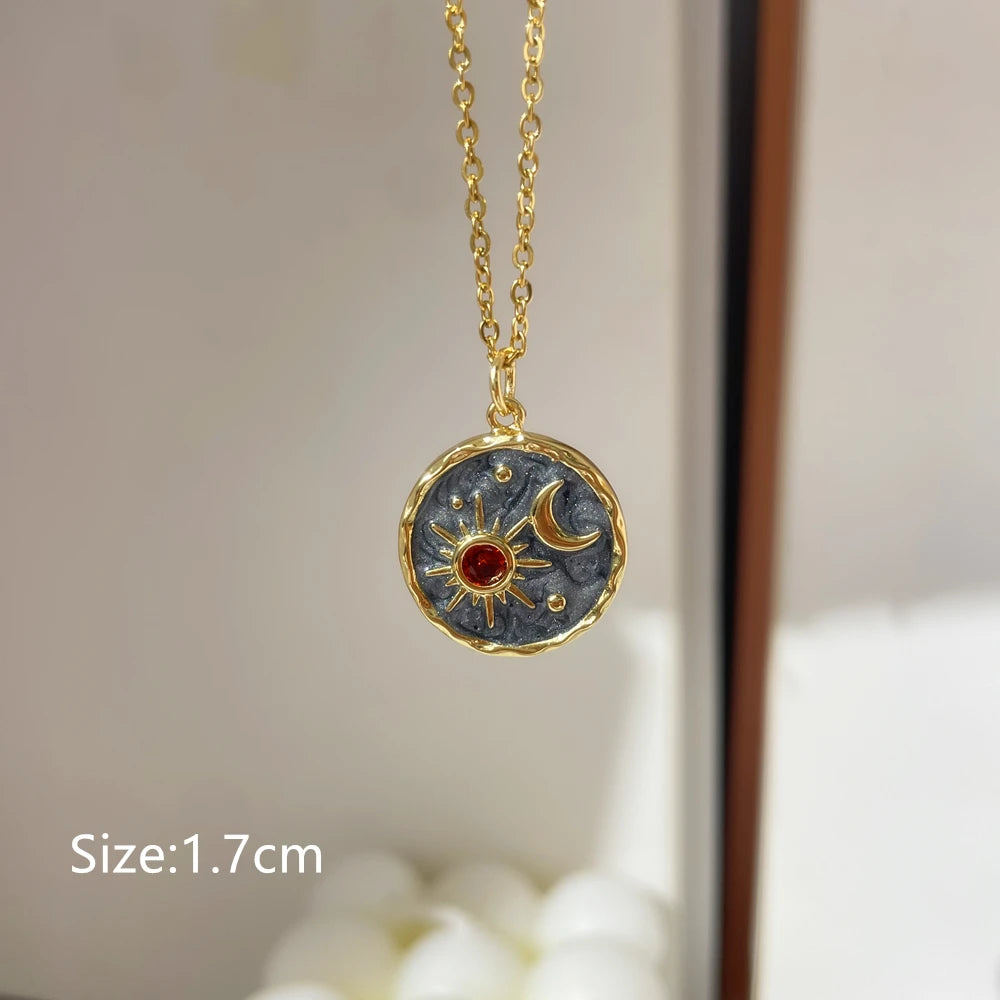 Enamel Natural Stones Pendants Necklace