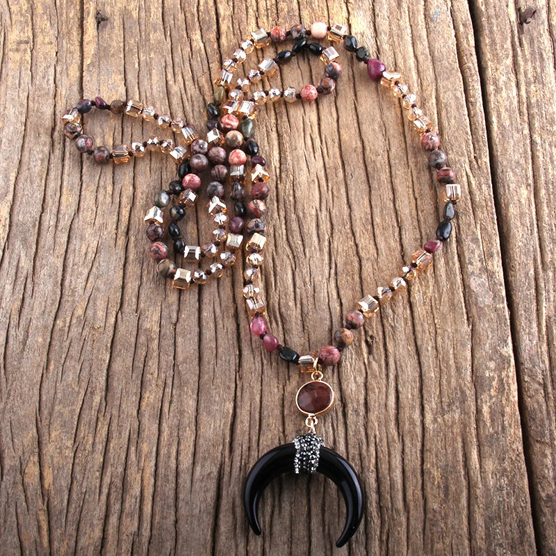 Horn Moon Natural Stones Necklace boho chic 