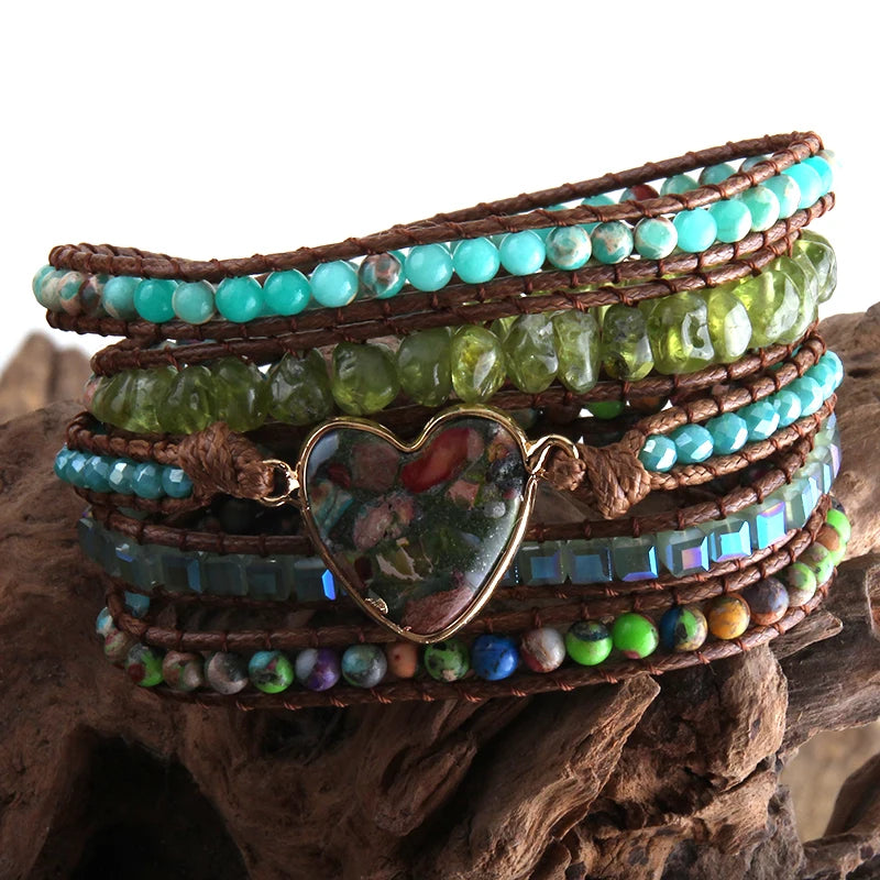 Natural Stones Heart Bracelet Boho chic jewelry