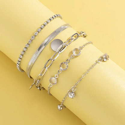 Flat Snake Chain & Sequin Pendant Bracelet Set
