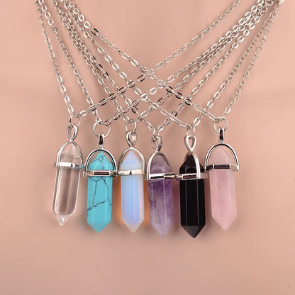 Hexagonal Natural Stone Crystal Necklace