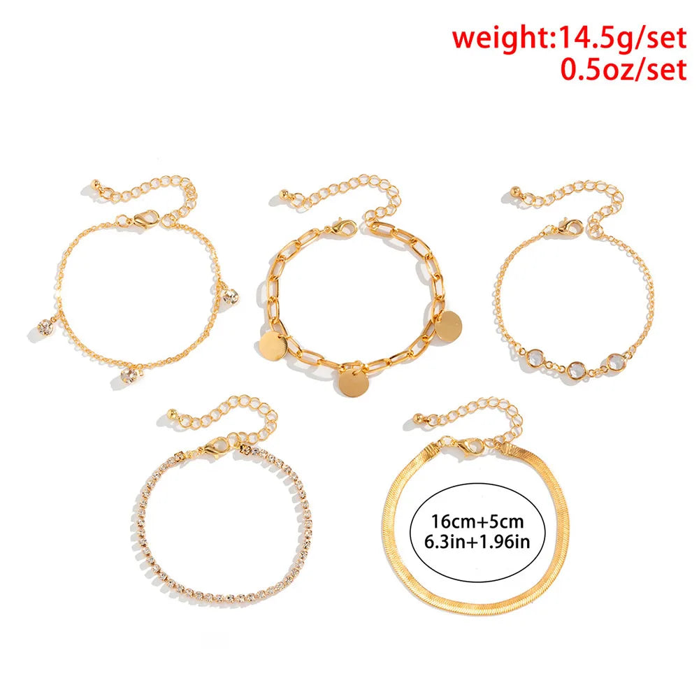Flat Snake Chain & Sequin Pendant Bracelet Set