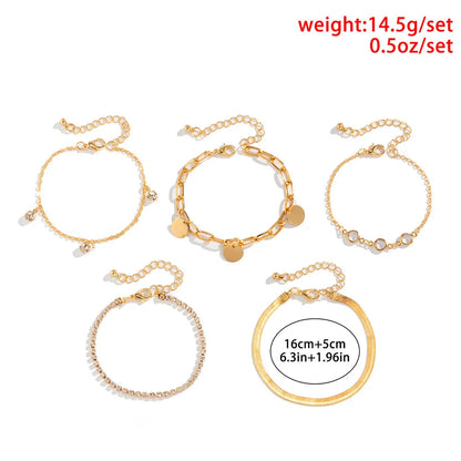 Flat Snake Chain & Sequin Pendant Bracelet Set