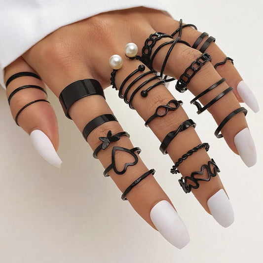 Black 22 Pieces Set Rings