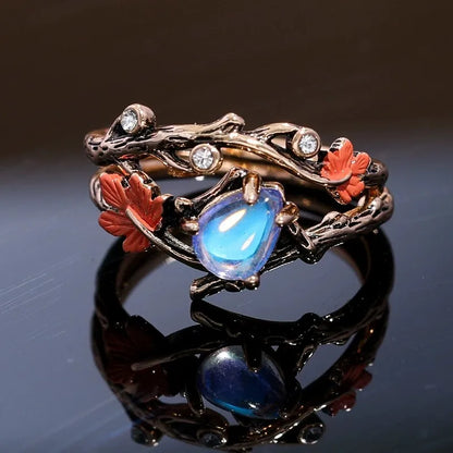 Lunar Leaf Boho Moonstone Ring
