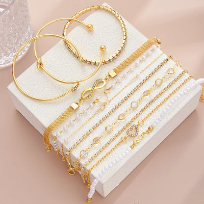 Vintage Gold Infinity & Pearl Stacking Bracelets