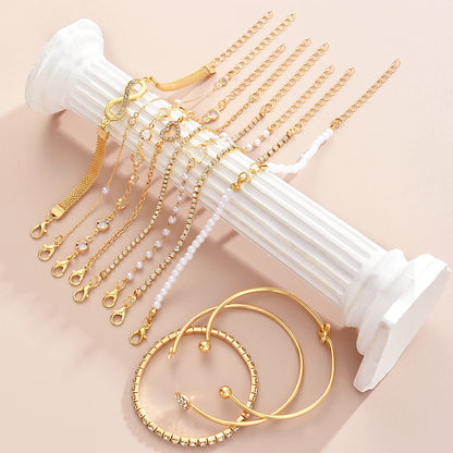 Vintage Gold Infinity & Pearl Stacking Bracelets