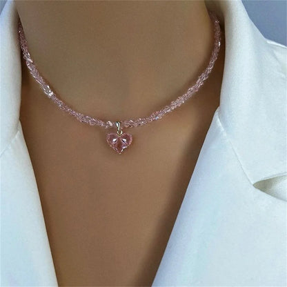 Boho Baroque Crystal Heart Chain Necklace