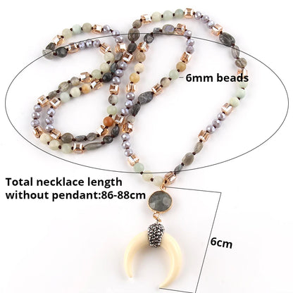 Horn Moon Natural Stones Necklace boho chic 