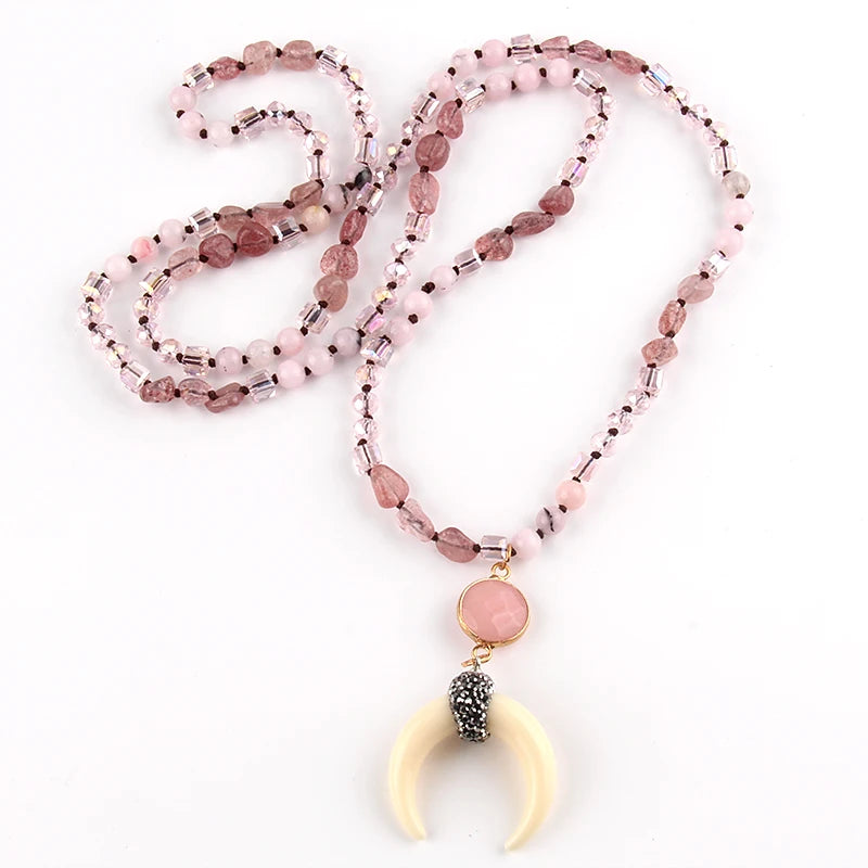 Horn Moon Natural Stones Necklace boho chic 