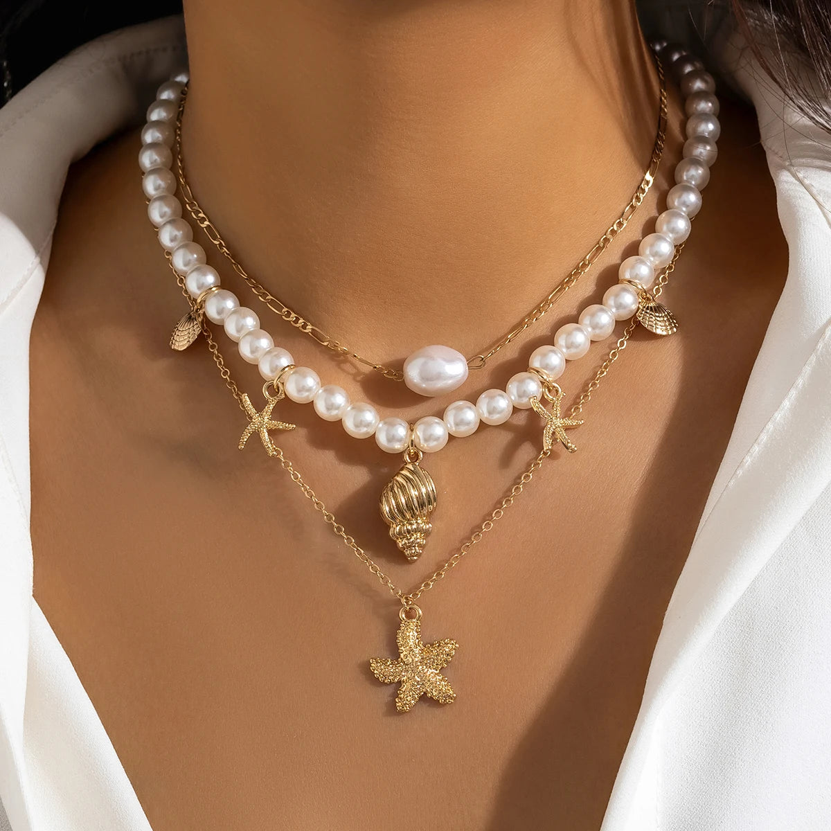 Starfish Pearl Beads Choker Necklace